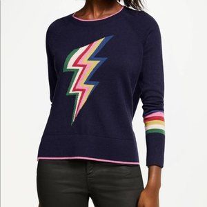 Boden Romy Lightning Bolt Jumper Sweater Navy Blue Wool Size S